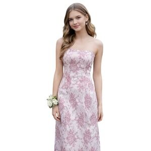 Vintage 90s Jump Apparel Floral Prom Maxi Dress 4 Pink Jacquard Rhinestone Fairy